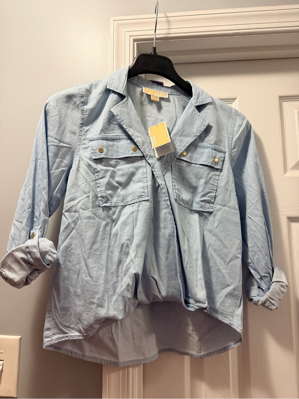 Michael Kors Light Blue denim Women's Utility Shirt with “tucked” front